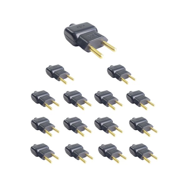 kit 15 plugue macho 2 pinos 2p 20a preto