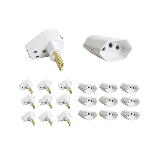 kit 10 plug macho gigante 3 pinos tomada femea 20a branca