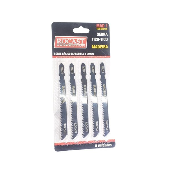 01 lamina de serra tico tico para madeira 100 x 8mm ref mad 1 blister com 5 unidades rocast 83 000