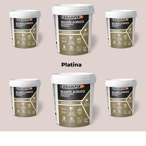 kit 6 rejunte acrilico bicomp platina novo ceramfix