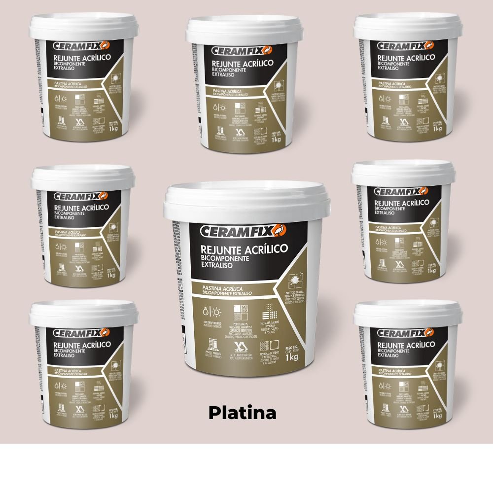 Kit 8 Rejunte Acrílico Bicomp Platina 1Kg Novo - Ceramfix - Decar