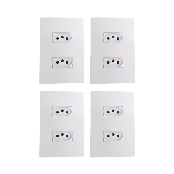 Kit 4 Conjunto 2 Tomadas Ilumi i9 Branco Luxo 2P+T 10A