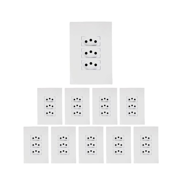 Kit 10 Tomada Tripla 2P+T 20A Ilumi i9 Branco