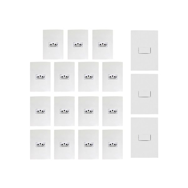 kit 15 conjunto tomada 3 conjunto interruptor 10a ilumi