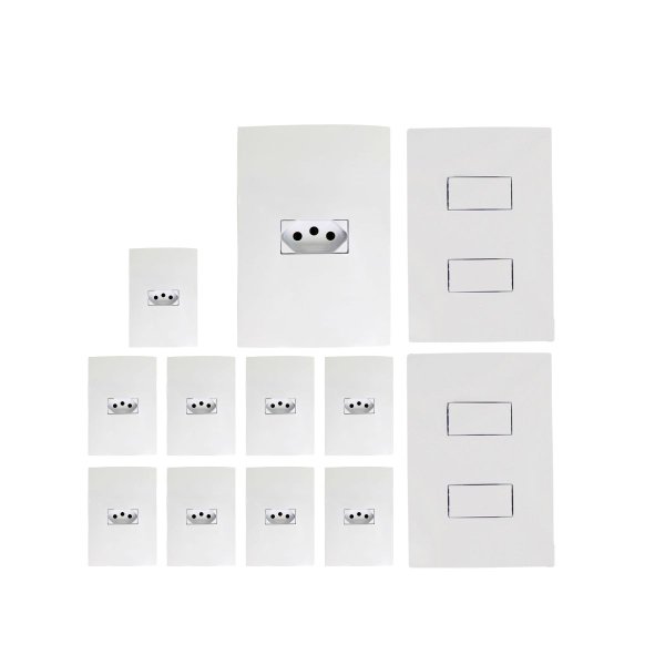 kit 10 conjunto tomada 2 interruptor duplo 10a ilumi