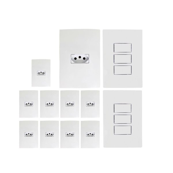 kit 10 conjunto tomada 2 interruptor triplo 10a ilumi
