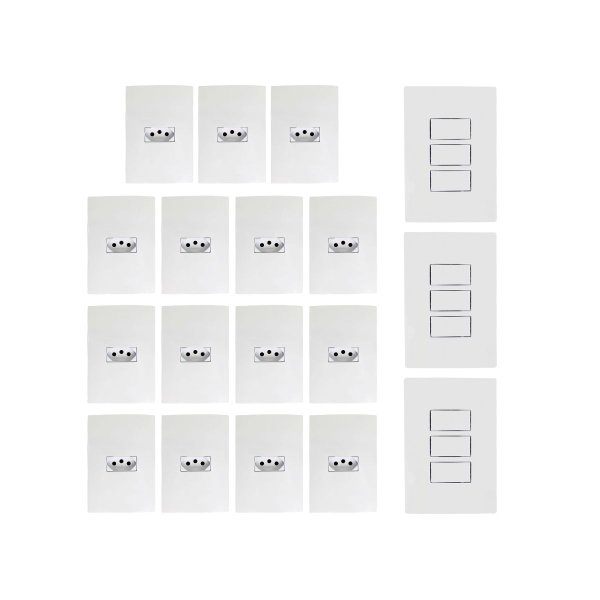 kit 15 conjunto tomada 3 interruptor triplo 10a ilumi