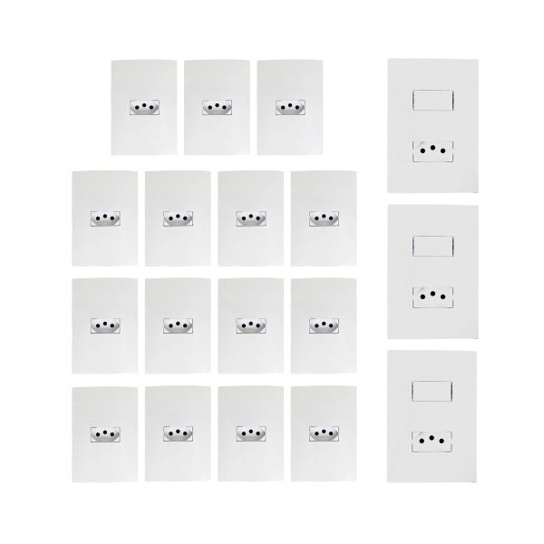 kit 15 tomada 3 conjunto interruptor c tomada 10a ilumi