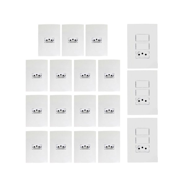 kit 15 tomada 3 interruptor duplo c tomada 20a ilumi