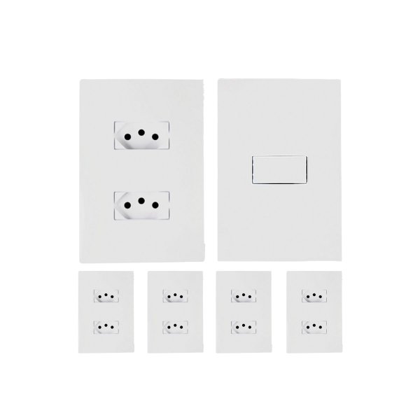 kit 5 tomada dupla 2 conjunto interruptor 10a ilumi