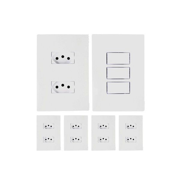 kit 5 tomada dupla 1 interruptor triplo 10a ilumi