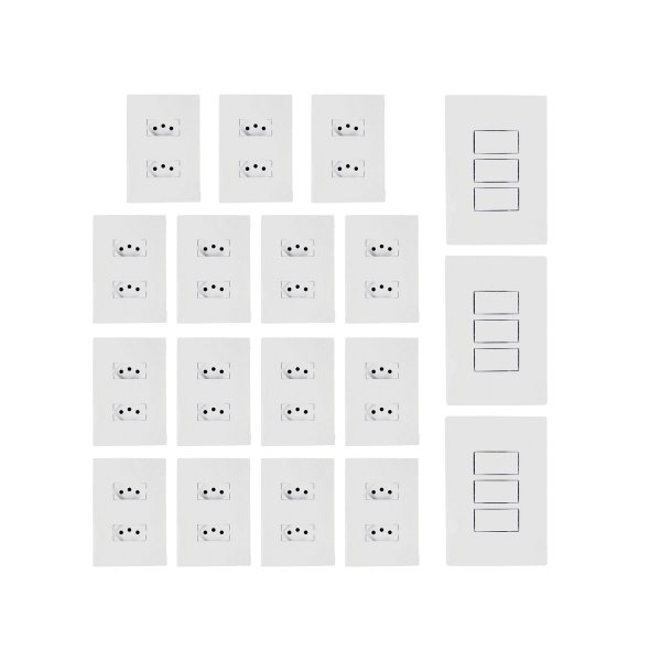 kit 15 tomada dupla 3 interruptor triplo 10a ilumi
