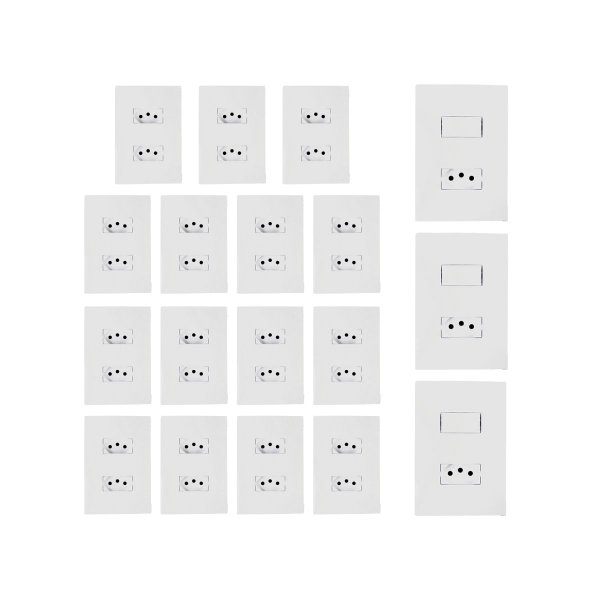 kit 15 tomada dupla 3 interruptor c tomada 20a ilumi