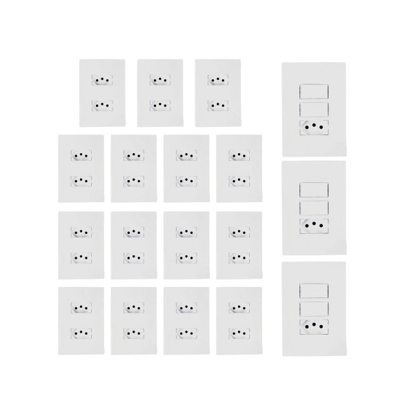 kit 15 tomada dupla 2 interruptor duplo c tomada 10a ilumi
