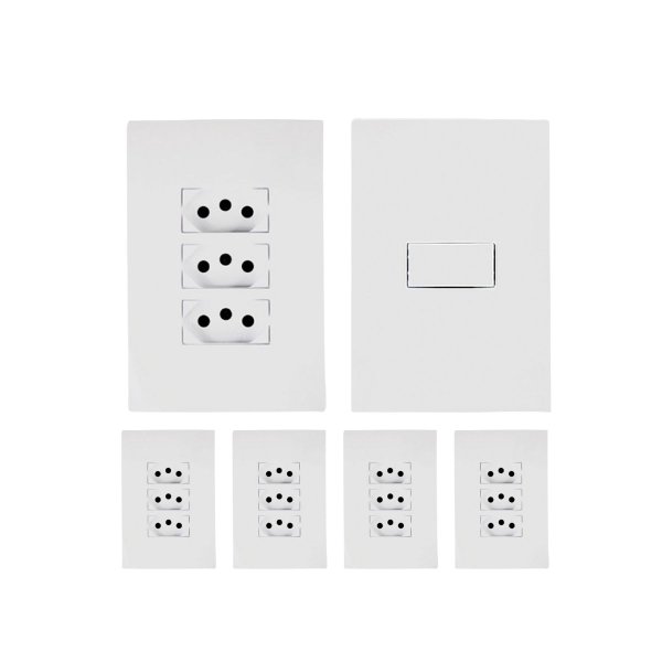 kit 5 tomada tripla 1 conjunto interruptor 10a ilumi