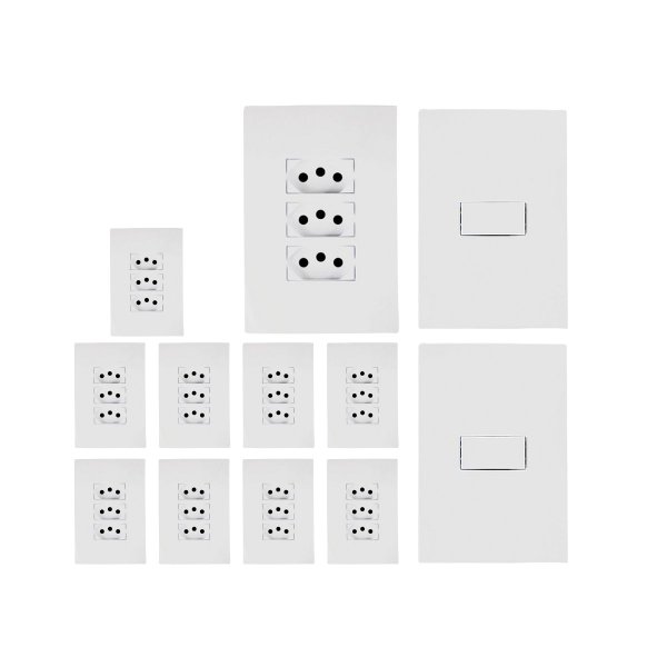 kit 10 tomada tripla 2 conjunto interruptor 10a ilumi
