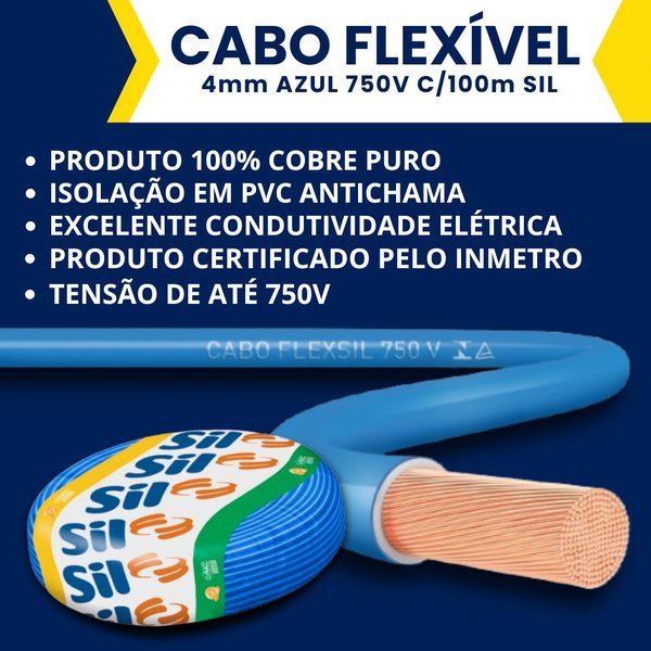 cabo flexivel azul 4mm 100m 750v sil3
