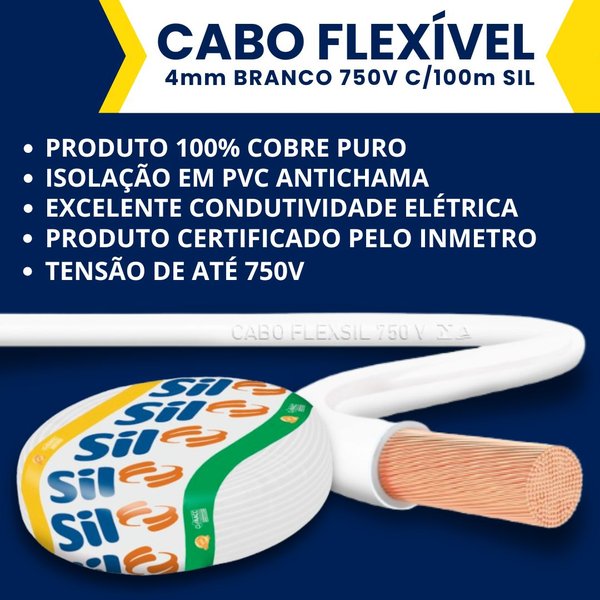 cabo flexivel 4mm branco 100m 750v sil3