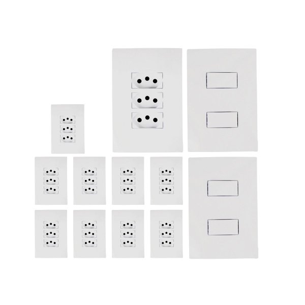kit 10 tomada tripla 2 interruptor duplo 10a ilumi