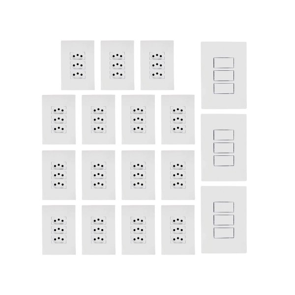 kit 15 tomada tripla 3 interruptor triplo 10a ilumi