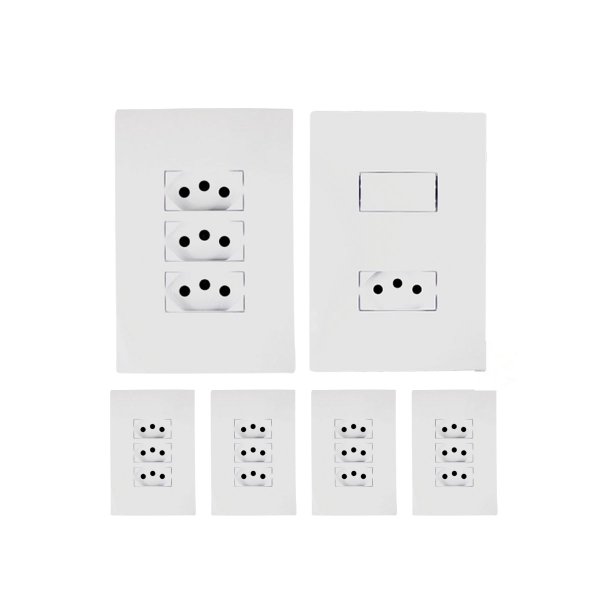 kit 5 tomada tripla 1 interruptor c tomada 10a ilumi