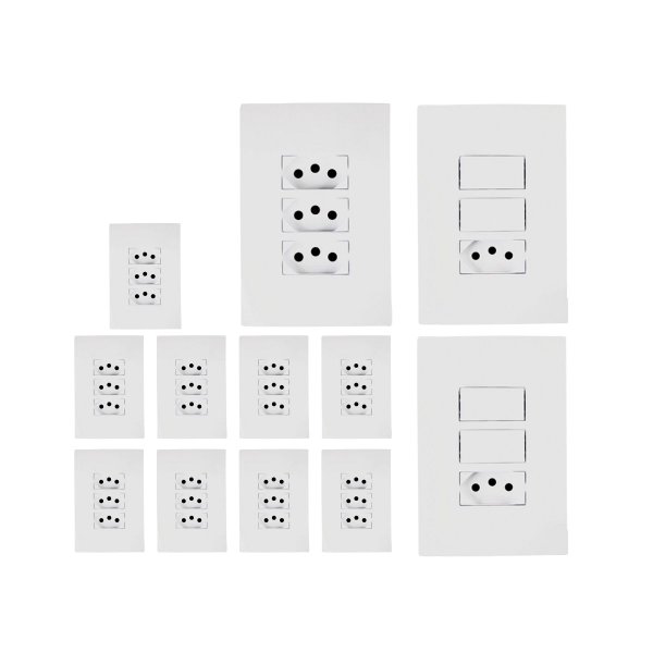kit 10 tomada tripla 2 interruptor duplo c tomada 10a i9