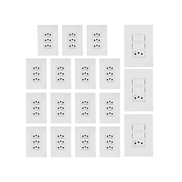 kit 15 tomada tripla 3 interruptor duplo c tomada 10a i9