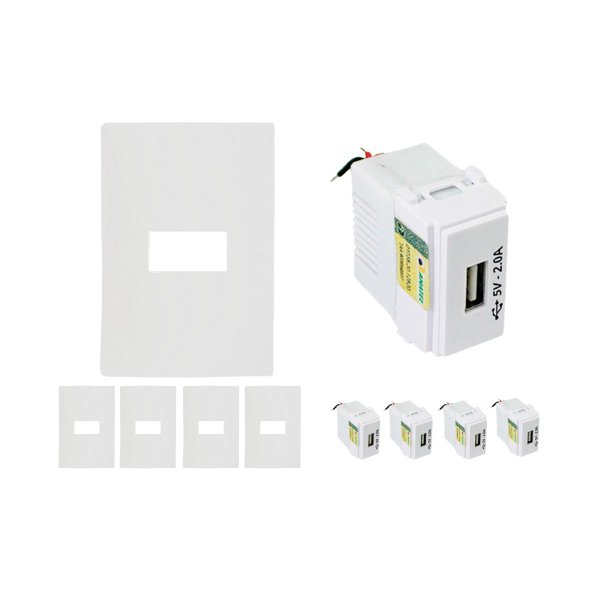 kit 5 placa 4x2 1p c suporte modulo tomada usb 2a ilumi