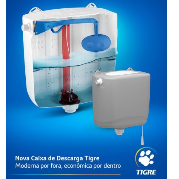 caixa de descarga tigre plastica plena cinza detalhe